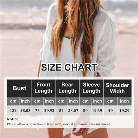 Swimsuit Coverup for Women Bathing Suit Bikini Cover Up Long Sleeve Button Down - Picture 6 of 7